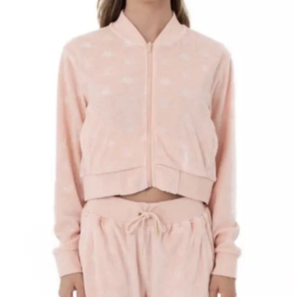 Kappa x Juicy Couture Light Pink Velour Jacket Embossed Bomber Style Pocket Sz M